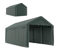 Outsunny carpa garaje portátil 3x6 m, garaje exterior para coche impermeable con paredes laterales desmontables, anti-uv, 2 puertas enrollables, cobertizo para herramientas de jardín, gris oscuro 590