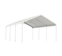 Outsunny carpa garaje portátil 5x6 m, garaje exterior para coche impermeable con estructura de acero galvanizado, toldo resistente anti-uv, cobertizo para herramientas de jardín, blanco crema 600 cm
