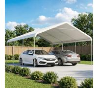 Outsunny Carpa Garaje Portátil 5x6 m Impermeable para Coche Blanco Crema | Estructura de Acero Galvanizado, Toldo Resistente Anti-UV, Garaje Exterior, Cobertizo para Herramientas de Jardín