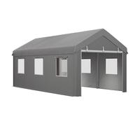 Outsunny carpa garaje portátil 6x3 m, garaje exterior para coche impermeable con paredes laterales desmontables, 2 puertas enrollables y 6 ventanas, cobertizo de almacenamiento anti-uv, gris claro 600