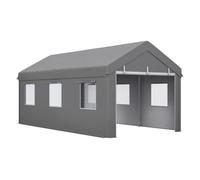 Outsunny carpa garaje portátil 6x3 m, garaje exterior para coche impermeable con paredes laterales desmontables, 2 puertas enrollables y 6 ventanas, cobertizo de almacenamiento anti-uv, gris claro 600