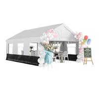 Outsunny Carpa para Fiesta 4x6 m Estructura Acero Galvanizado Gris y Blanco | Carpa de Jardín, Laterales Extraíbles, 2 Puertas con Cremallera, 6 Ventanas, UPF30+, Cenador Gazabo, para Boda y Eventos