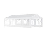 Outsunny carpa para fiestas 8x4 m cenador de jardín con 4 paneles laterales y 8 ventanas anti-uv pabellón pérgola cochera gazebo para eventos bodas blanco