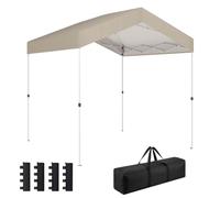 Outsunny carpa plegable 2,4x2,4 m, pop-up, cenador de jardín con upf50+, bloqueo central, altura ajustable, bolsa de transporte, sacos arena, gazebo para exterior, beige