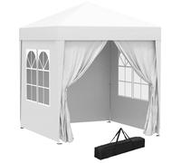 Outsunny Carpa Plegable 2x2 m Cenador de Jardín con 4 Paredes Laterales Tela Oxford 2 Puertas 2 Ventanas y Bolsa de Transporte Blanco Aosom España