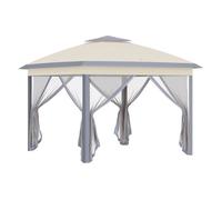 Outsunny carpa plegable 3,3x3,3 m pop-up, cenador de jardín con altura ajustable 3 niveles, doble techo, 4 mosquiteras extraíbles y bolsa transporte, impermeable, anti-uv para exterior, beige