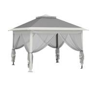 Outsunny Carpa Plegable 3,3x3,3 m Pop-up Doble Techo Anti-UV Gris Oscuro | Cenador de Jardín, Altura Ajustable 3 Niveles, 4 Mosquiteras Extraíbles, Bolsa Transporte, Impermeable para Exterior