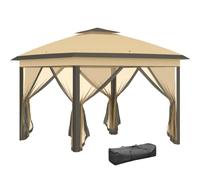 Outsunny Carpa Plegable 3,3x3,3 m Pop-up Doble Techo Anti-UV Beige | Cenador de Jardín, Altura Ajustable 3 Niveles, 4 Mosquiteras Extraíbles, Bolsa Transporte, Impermeable para Exterior