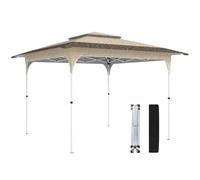 Outsunny carpa plegable 3,5x3,5 m, pop-up, cenador pabellón de jardín con doble techo, cierre central, upf50+, altura ajustable de 3 niveles y bolsa de transporte, gazebo para fiestas, exterior, caqui