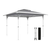 Outsunny Carpa Plegable 3,5x3,5 m, Pop-up con Doble Techo, UPF50+, Altura Ajustable 3 Niveles, Gazebo Exterior Caqui Gris oscuro