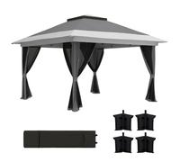 Outsunny Carpa Plegable 3,6x3,6 m Anti-UV Altura Ajustable Gris Oscuro | Cenador Plegable, 4 Paredes Laterales de Malla, Bolsa de Arena, Bolsa de Transporte, Gazebo para Camping, Fiestas