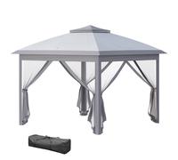 Outsunny Carpa Plegable 3x3 con Altura Ajustable Doble Techo 4 Mosquiteras Extraíbles y Bolsa de Transporte Anti-UV 3,3x3,3 m Gris Aosom España