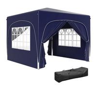 Outsunny Carpa Plegable 3x3 m 4 Paredes Laterales UPF50+ Azul Oscuro | Cenador Pabellón de Jardín, Altura Ajustable 3 Niveles, Ventanas, Bolsa Transporte, Impermeable, Fiestas, Exterior