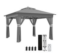 Outsunny Carpa Plegable 3x3 m con Doble Techo 4 Paredes 20 Luces LED Solares Altura Ajustable Mando a Distancia para Eventos Gris Aosom España