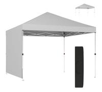 Outsunny carpa plegable 3x3 m, pop-up, con pared lateral, cenador de jardín con protección upf50+, empuje central, altura ajustable, bolsa de transporte, gazebo para camping, exterior, blanco