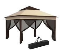 Outsunny Carpa Plegable 3x3x2,7 m con Doble Techo UV30+ Beige y Café | Cenador de Jardín, Altura Ajustable, 4 Mosquiteras, Impermeable, Bolsa, Gazebo, Exterior Fiestas Camping