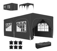 Outsunny Carpa Plegable 3x6 m 4 Paredes Laterales UPF50+ Gris Oscuro | Cenador Pabellón de Jardín, Altura Ajustable 3 Niveles, Ventanas, Bolsa Transporte, Impermeable, Fiestas, Exterior
