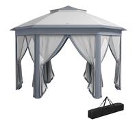 Outsunny Carpa Plegable 4x3,4 m Hexagonal con Doble Techo Gris | Cenador de Jardín, 6 Mosquiteras Extraíbles, Bolsa de Transporte, Impermeable, Anti-UV, para Exterior, Fiestas