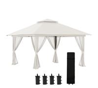 Outsunny Carpa Plegable 4x4 m con Altura Ajustable Protección UV50+ Doble Techo y Mosquiteras 4x4x2,8 m Crema Aosom España