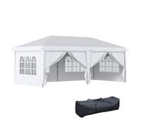 Outsunny carpa plegable 6x3x2,7 m cenador de jardín gazebo plegable con 4 paneles 4 ventanas 2 puertas con cremallera 1 bolsa anti-uv impermeable para exterior terraza patio playa blanco 295 cm