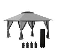 Outsunny Carpa Plegable Cenador de Jardín con Altura Ajustable Protección UV50+ Doble Techo y Mosquiteras 4x4x2,8 m Gris Aosom España