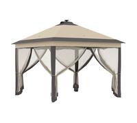 Outsunny Carpa Plegable con Luces LED Cenador de Jardín 3,3x3,3 m Beige | Control Remoto, 4 Paredes Laterales de Malla, Altura Ajustable, Bolsa de Transporte, para Patio Fiestas