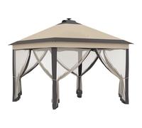 Outsunny Carpa Plegable con Luces LED Cenador de Jardín 3,3x3,3 m Beige | Control Remoto, 4 Paredes Laterales de Malla, Altura Ajustable, Bolsa de Transporte, para Patio Fiestas