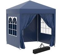 Outsunny Carpa Plegable 2x2 m Cenador de Jardín con 4 Paredes Laterales Tela Oxford y Bolsa de Transporte Azul Aosom España
