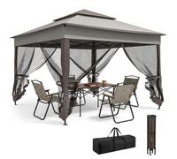 Outsunny Carpa Plegable Gazebo 3,3x3,3 m con 4 Paredes Laterales Gris | Cenador Plegable, Malla Anti-UV, Bolsa de Transporte, para Camping Fiestas
