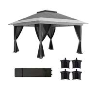 Outsunny carpa plegable gazebo, 3,6x3,6 m, cenador plegable con 4 paredes laterales de malla, anti-uv, altura ajustable, bolsa de arena y bolsa de transporte, para camping, fiestas, gris oscuro