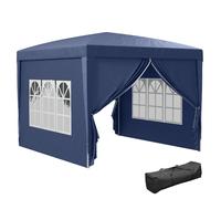 Outsunny Carpa Plegable para Jardín Delantero, Tipo Barnum, 3x3 m, 4 Paredes Extraíbles + Bolsa de Transporte Azul