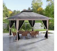 Outsunny carpa plegable pop-up 4x4x2,8 m cenador de jardín con paredes altura ajustable anti-uv impermeable doble techo mosquiteras y bolsa de ruedas gazebo para exterior fiestas camping gris claro
