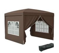 Outsunny Carpa Plegable Pop-up Gazebo 3x3 m 4 Paredes Café | Cenador Plegable, Anti-UV, Bolsa de Transporte, para Camping Fiestas