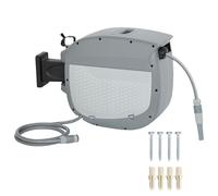 Outsunny Carrete de manguera con manguera de jardín de 30 m, giratorio 180°, caja de manguera con enrollado automático, autobloqueo, enrollador de manguera para montaje en pared, enrollador de