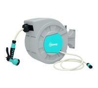 Outsunny - Carrete de manguera de agua, 25+2 m, con soporte de pared + asa, giratorio de 180°, 7 opciones de chorros de riego, color gris