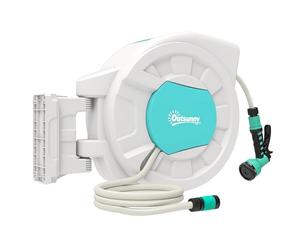 Outsunny - Carrete de manguera de agua, 35+2 m, con soporte de pared + asa, giratorio de 180°, 7 opciones de chorros de riego, color gris claro