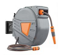 Outsunny Carrete de Manguera Retráctil 20+1,6 m con Boquilla de 2 Modos Bloqueo Automático Retracción Controlada Soporte Naranja