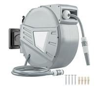 Outsunny carrete manguera retráctil jardín 1/2" x 66ft montaje pared | Retracción automática, autobloqueo, sistema de retorno lento, soporte giratorio 180°, boquilla de 2 modos