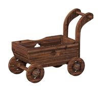Outsunny Carretilla de Madera Decorativa, Jardinera Elevada con 4 Ruedas, Asa, Orificios de Drenaje, Macetero Exterior para Cultivos de Plantas, Flores en Terraza, Jardín, 68x38x52 cm, Carbonizado
