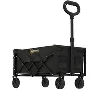 Outsunny Carrito 80 L Carro plegable para jardín Carro de transporte con asa telescópica, puerta trasera abatible, portavasos