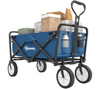 Outsunny Carrito de 90 litros con Ruedas, Carrito Plegable para Acampar con asa Ajustable, portátil para Exteriores, jardín, Compras, Pesca, Azul Marino