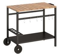 Outsunny Carrito de Barbacoa de 2 Niveles Mesa Auxiliar para Barbacoa Móvil con Ruedas Portabebidas Ganchos Asa Negro y Marrón