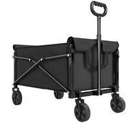 Outsunny Carrito de festival de 81L con ruedas, compacto carro de jardín plegable con mango ajustable, negro