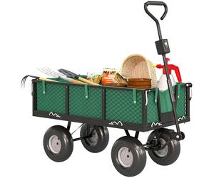 Outsunny Carrito de Jardín con Ruedas Grandes, Carga 300 kg, Carro de Mano con Asa Ajustable y Bolsa Impermeable Removible, Carrito de Transporte para Todo Terreno, Compra, Camping, Verde