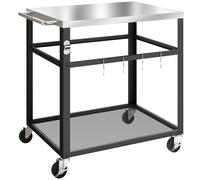 Outsunny Carrito de jardín para barbacoa con ruedas bandeja de acero inoxidable estante ganchos, 82 x 55 x 79 cm, negro