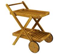 Outsunny Carrito de jardín para barbacoa de madera con 2 estantes, 3 compartimentos para botellas y 2 ruedas Madera Natural Aosom España