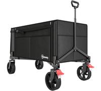 Outsunny Carrito de jardín plegable 150 L, carrito de transporte de playa mango ajustable bolsillos laterales 85x50x90 cm Negro