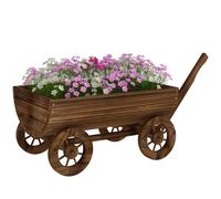 Outsunny Carrito de Madera Decorativa con 4 Ruedas y Mango 115x40x54,5 cm