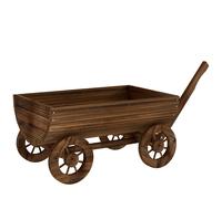 Outsunny Carrito de Madera con 4 Ruedas y Mango Jardinera Exterior con Orificio de Drenaje 115x40x54,5 cm Carbonizado