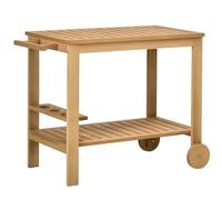 Outsunny Carrito de Madera de Bar Carro de Servicio de 2 Niveles con Asa Lateral 3 Portabotellas y 2 Ruedas para Jardín Patio Terraza 95x47x74 cm Natural